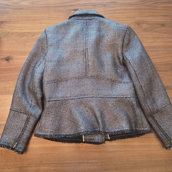 Banana Republic Gunmetal Jacquard Blazer, Metallic Tweed | Women's Size 12 - Picture 7 of 12